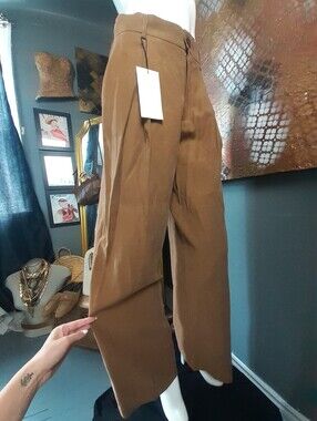 Zara Nwt Pleated Brown Wide-Leg Women’s Pants